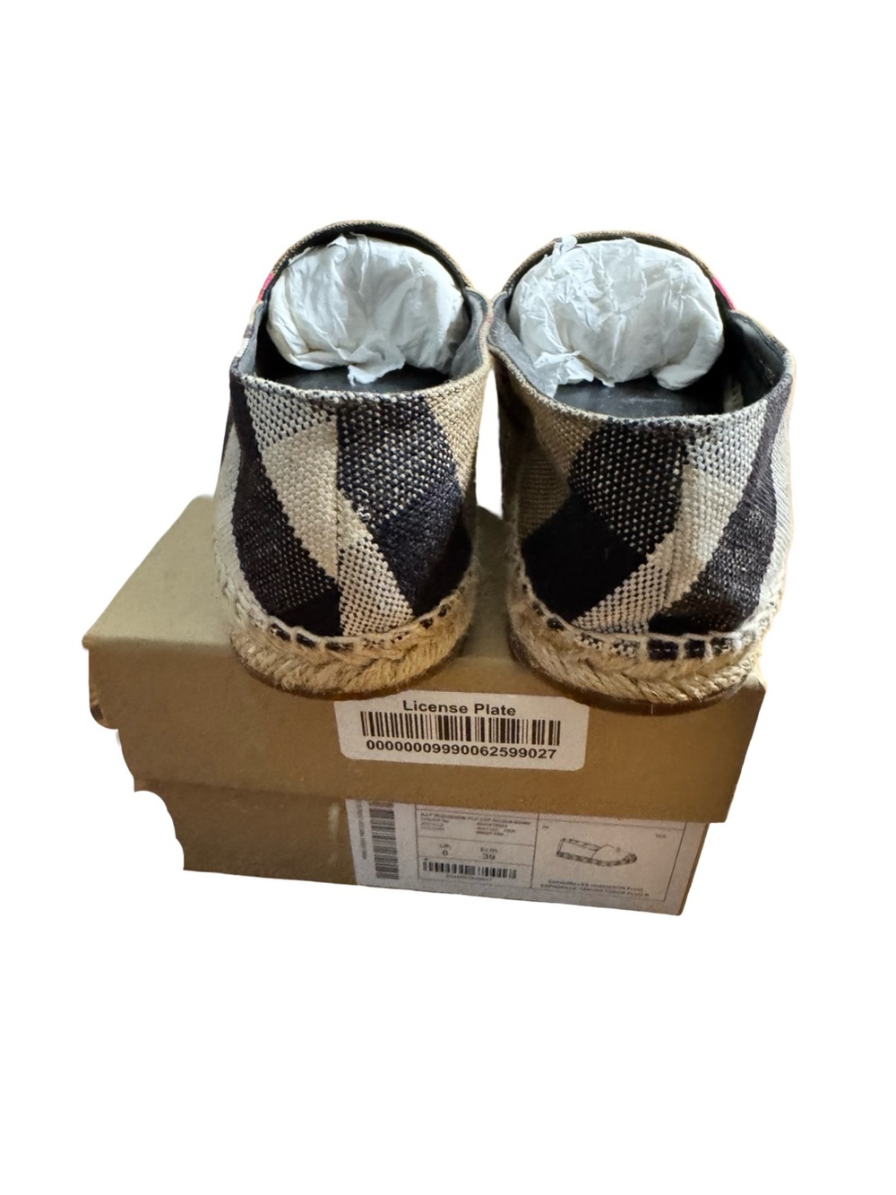 Burberry Neon Pink Tape & House Check Canvas Espadrilles Size 39 W/ Box - Picture 9 of 10